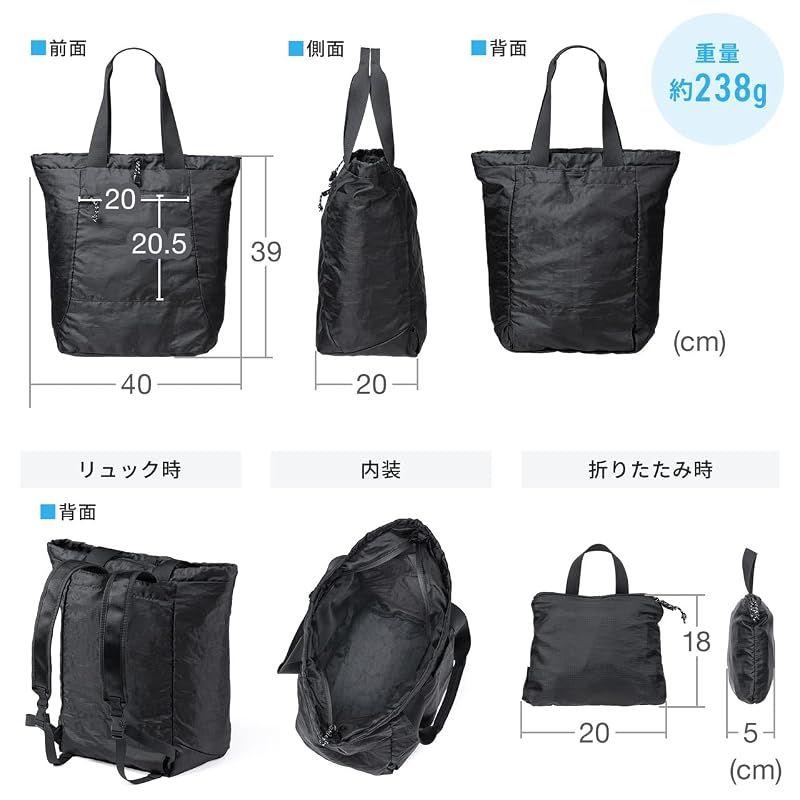 Used [Sanwa Direct] Folding Backpack Tote 2WAY Lightweight Water Repellent 22L Eco Bag Pocketable Mobile Backpack 200-BAGBP033BK 0