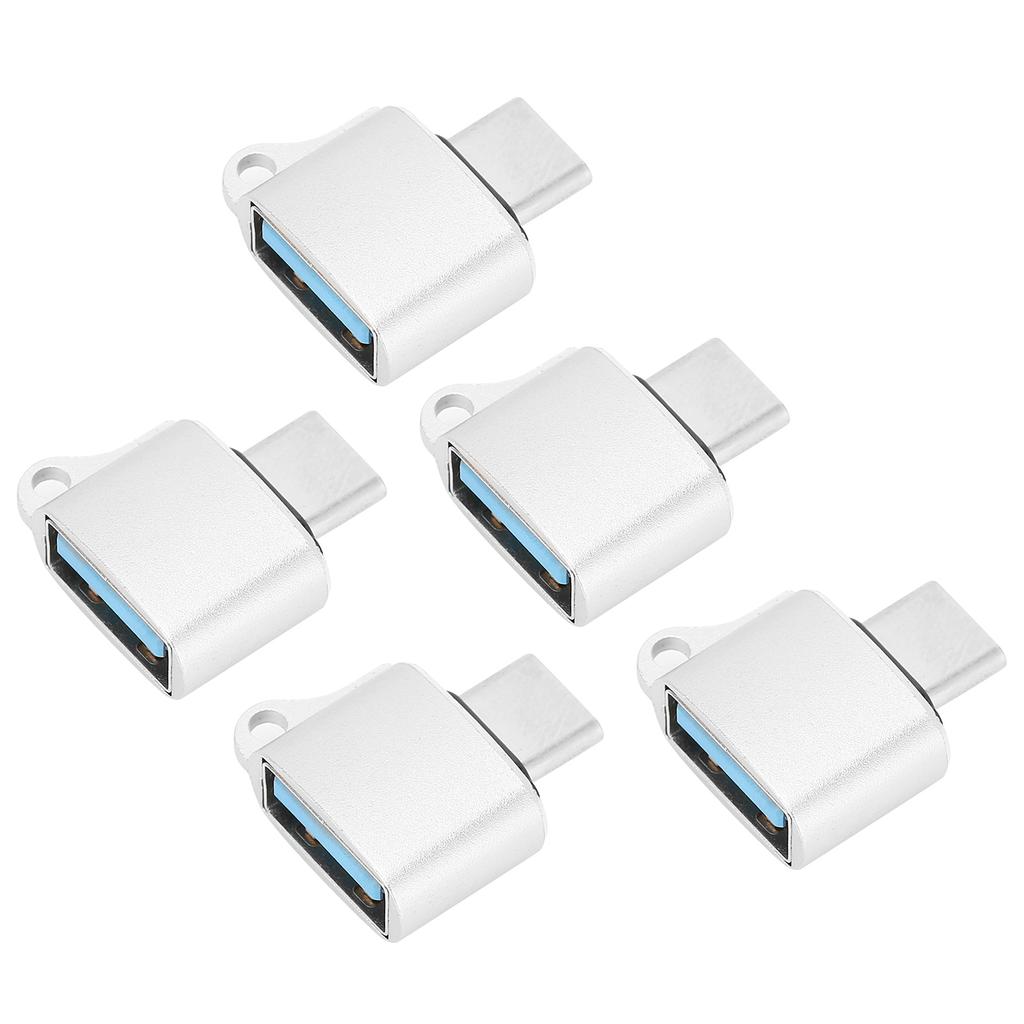 5Pcs TypeC Male to USB2.0 OTG Adapter Portable Data Converter Computer Accessory(Silver )