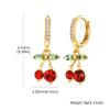 Cherry Zirconia Dangle Earrings for Women, Gold Plated Fruit Shape Pendant Jewelry, Sweet Personal Ear Buckle for Girls