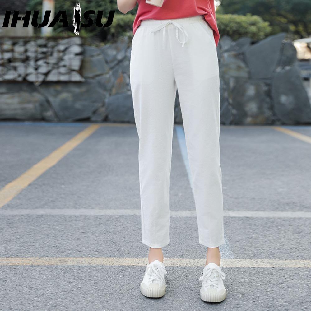 IHUASU 9barevné kalhoty z čisté bavlny devítidélkové jarní letní úzké rovné volné ležérní kalhoty dámské jednobarevné harémové kalhoty