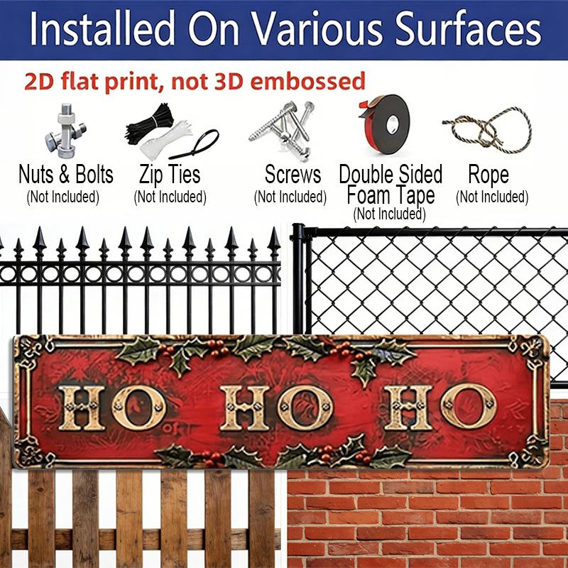 15.7×3.94inch Aluminum Vintage Ho Ho Ho Decorative Sign Plaque - 2D Flat Printed Wall Hanging Christmas Decoration