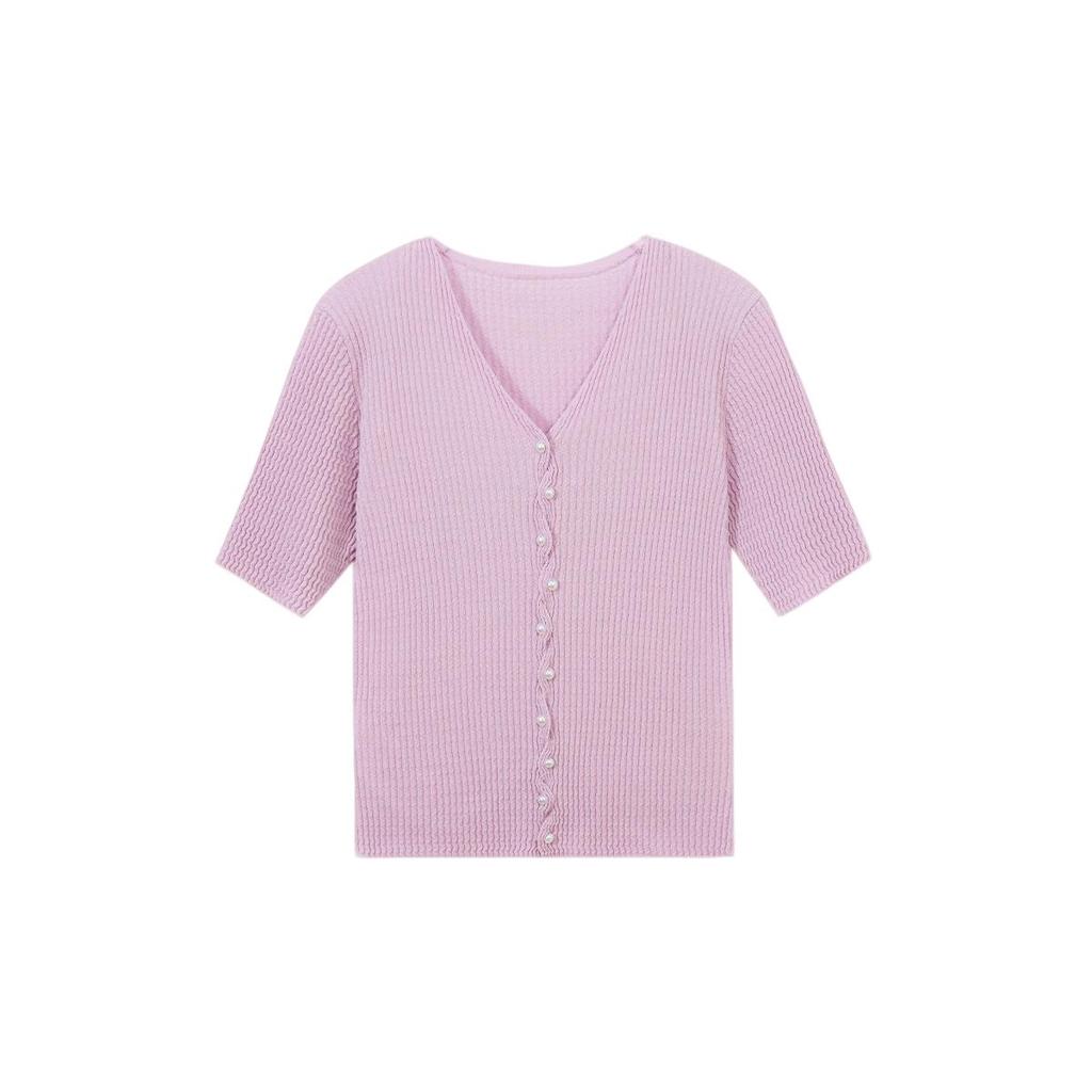Northern Deer French Style V-neck Knit Top: Lyocell & Triacetate Blend, Short Sleeve, Summer Chic