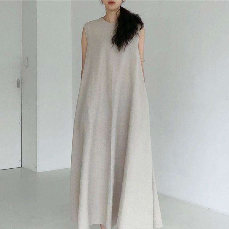 Cross-Border 2024 Summer Korean Chic Loose Sleeveless Long Swing Dress for Women