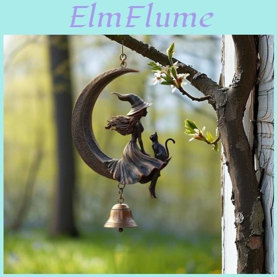 Moon Black Witch Cat Wind Chime Halloween Hanging Wind Bell Ornament With Moon And Cat For Outside Patio Lawn Yard Pathway Garden Porch Decor