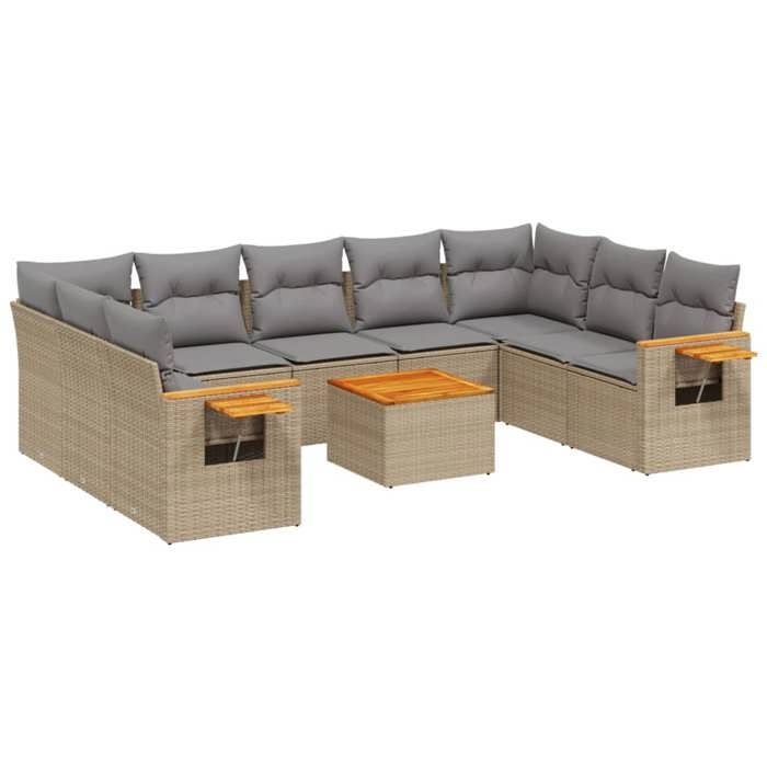 VidaXL Salon de Jardin avec Coussins 10 pcs, Canapés de Terrasse, Ensemble de Meubles de Patio, Mobilier d'Extérieur, Beige 3227123