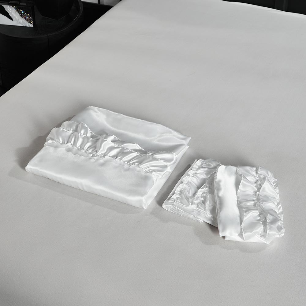 Luxury Satin Double-Layered Ruffles Duvet Cover Set Queen Soft Silky Blanket Cover And Pillowcases Skin-Friendly Quilt Cover