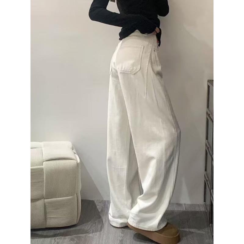 Autumn Winter High Waist Vintage Simple Wide Leg Denim Pants Women Solid Color All-match Loose Casual Jeans