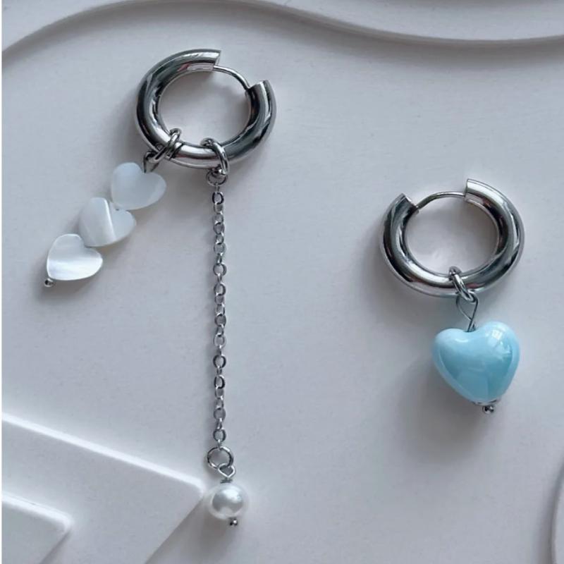 Vintage Personality Punk Heart Shape Tassel Stud Earrings Fashionable Charm Long Style Asymmetric Earring Jewerly Accessories