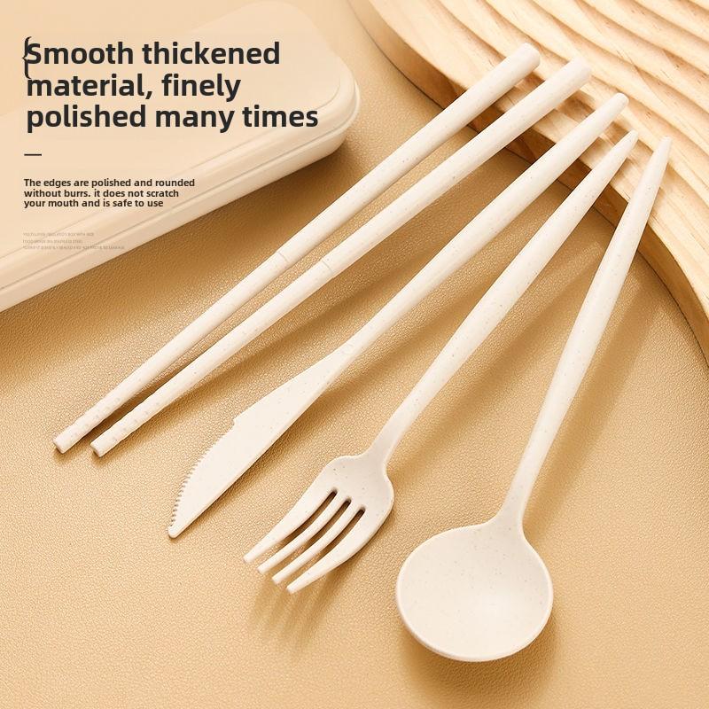 Stoviglie biodegradabili ecologiche, paglia di grano, bacchette, cucchiai e forchette, stoviglie per uso alimentare, universali per adulti e bambini