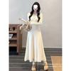 French temperament collar lace flower knitted dress women's clothing beautiful autumn and winter waist slim long skirt