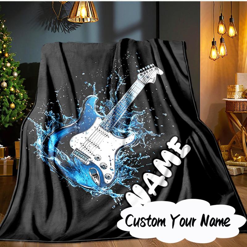 Custom Name Cartoon Guitar Blanket Ideal Bedding Blanket Perfect for Travel, Camping, Living Rooms, Offices, Sofas, Fan Christmas gift
