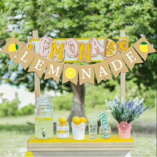 Lemonade Stand Banner for Kids – Rustic Lemonade Banner Sign for Lemonade Stand Supplies, Lemonade Party Decorations, Outdoor Lemon Stand Decor for