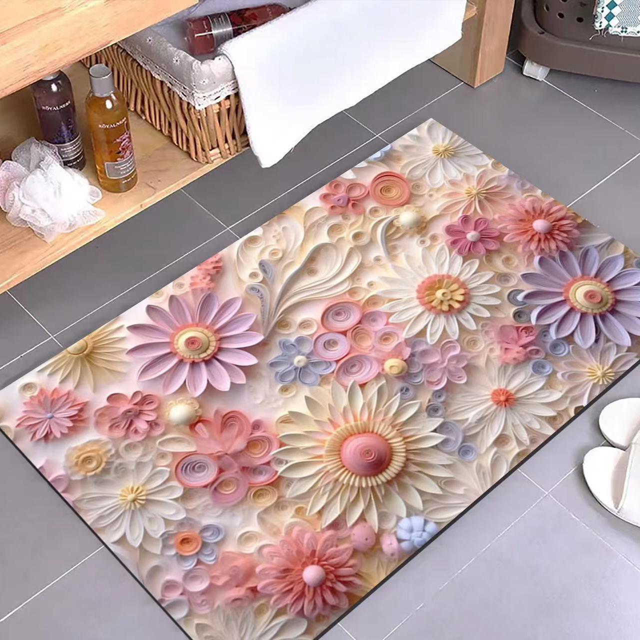 

Тривимірна квітка Діатоміт Килимки для ванної кімнати Діатоміт Протиковзке взуття Вбирає килими для ванної кімнати 60*90