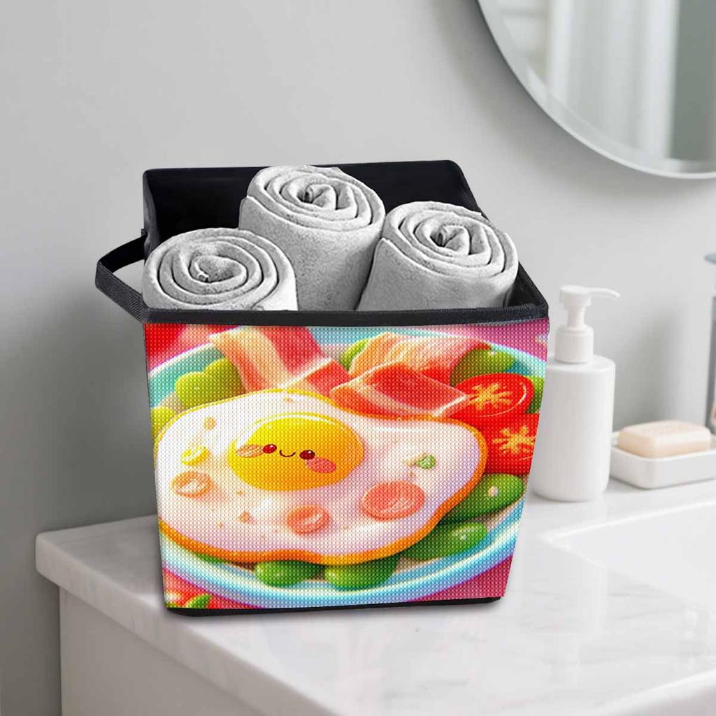 Cute Poached Eggs 5D Diamond Painting Storage Basket Full Round Drill Mosaic Diamond Embroidery Cross Stitch Kits Home Decor Home Decor