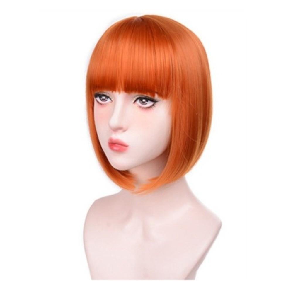 Cosplay Bob Straight Hair Wigs Harajuku Pink Black Orange Short Wigs Women Layered Wig Carnival