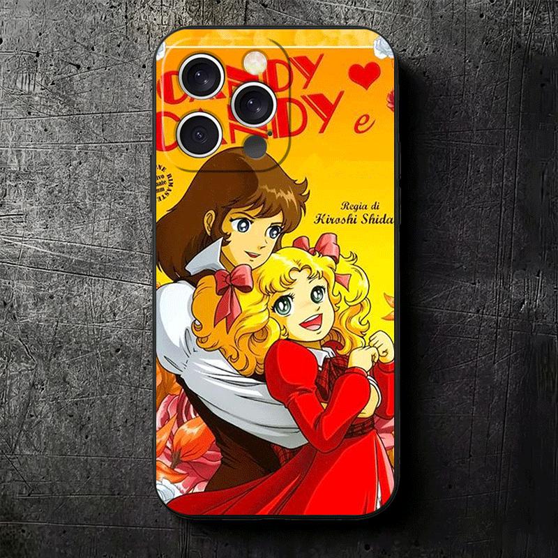 Candy 90s Cartoon Soft Phone Case for iPhone 16 16E 17 Air 15 Pro Max 14 Plus 13 Mini 11 12 7 Black Cover Back Shell