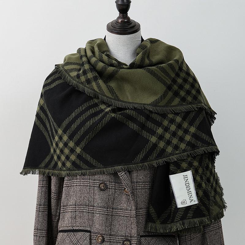 Double sided Plaid Scarf for Women Winter Warm Wool Scarf  Autumn and Winter Korean Style Cashmere Scarf with Atmosphere