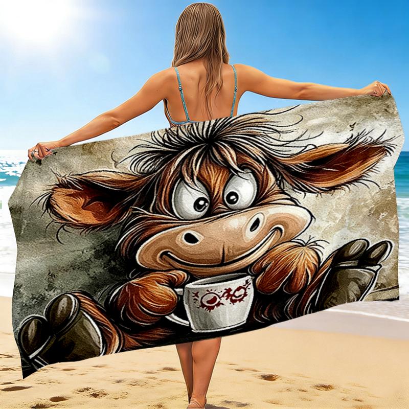 1Pc Monkey Coffee Cup Beach Towel, Quick Dry, Multi-Use for Beach Pool Gym Yoga Home Travel, Christmas, Halloween, Xmas Gift Em92850