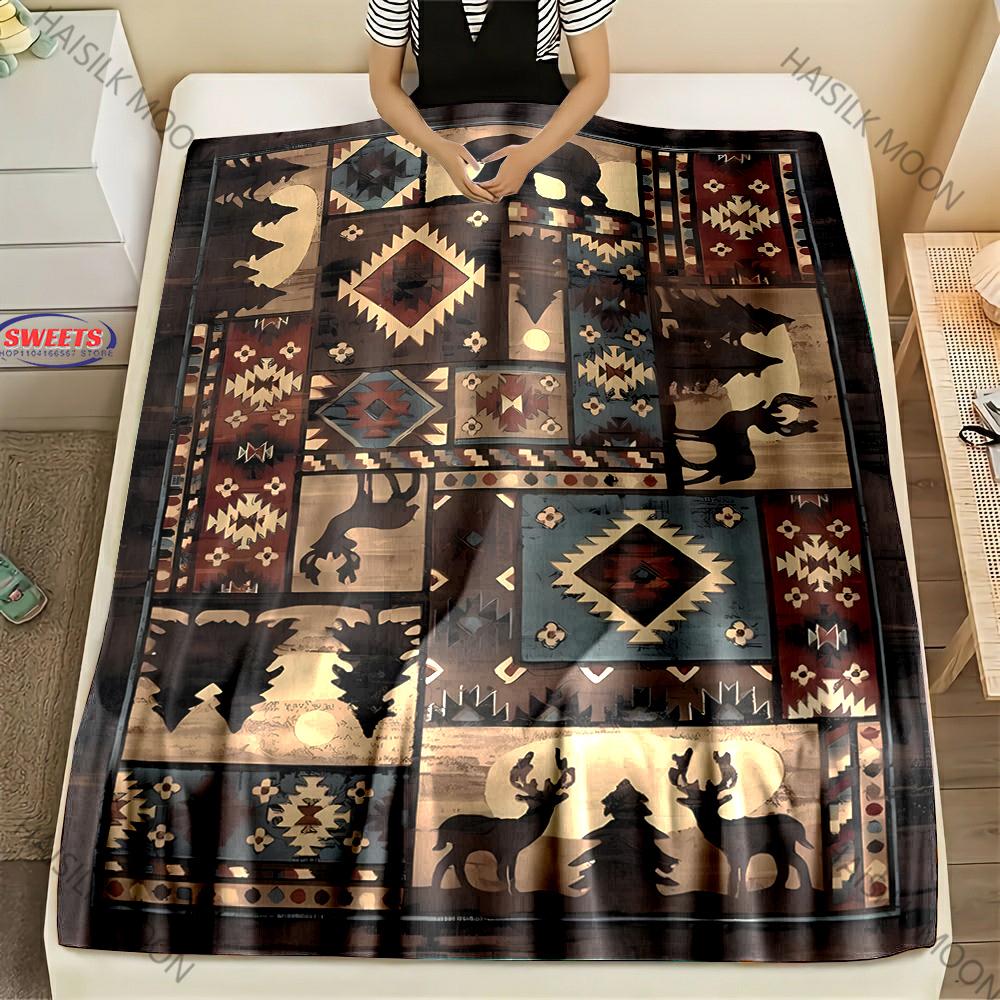 American Country Animal Print Blanket Warm Soft and Comfortable Home Travel Blanket Sofa Bedding Cover Blankets Gift for Friends