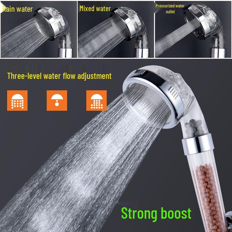 Three-Speed Handheld Shower Head with Strong Water Flow and Filtered Water Booster