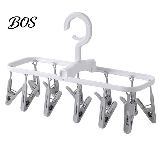 Plastic Clothing Clip Clothes Drying Rack with 12 Clips, Heavy Duty Rotatable Compact Solution Foldable Hanger, Anti-Slip Organizer for Underwear And