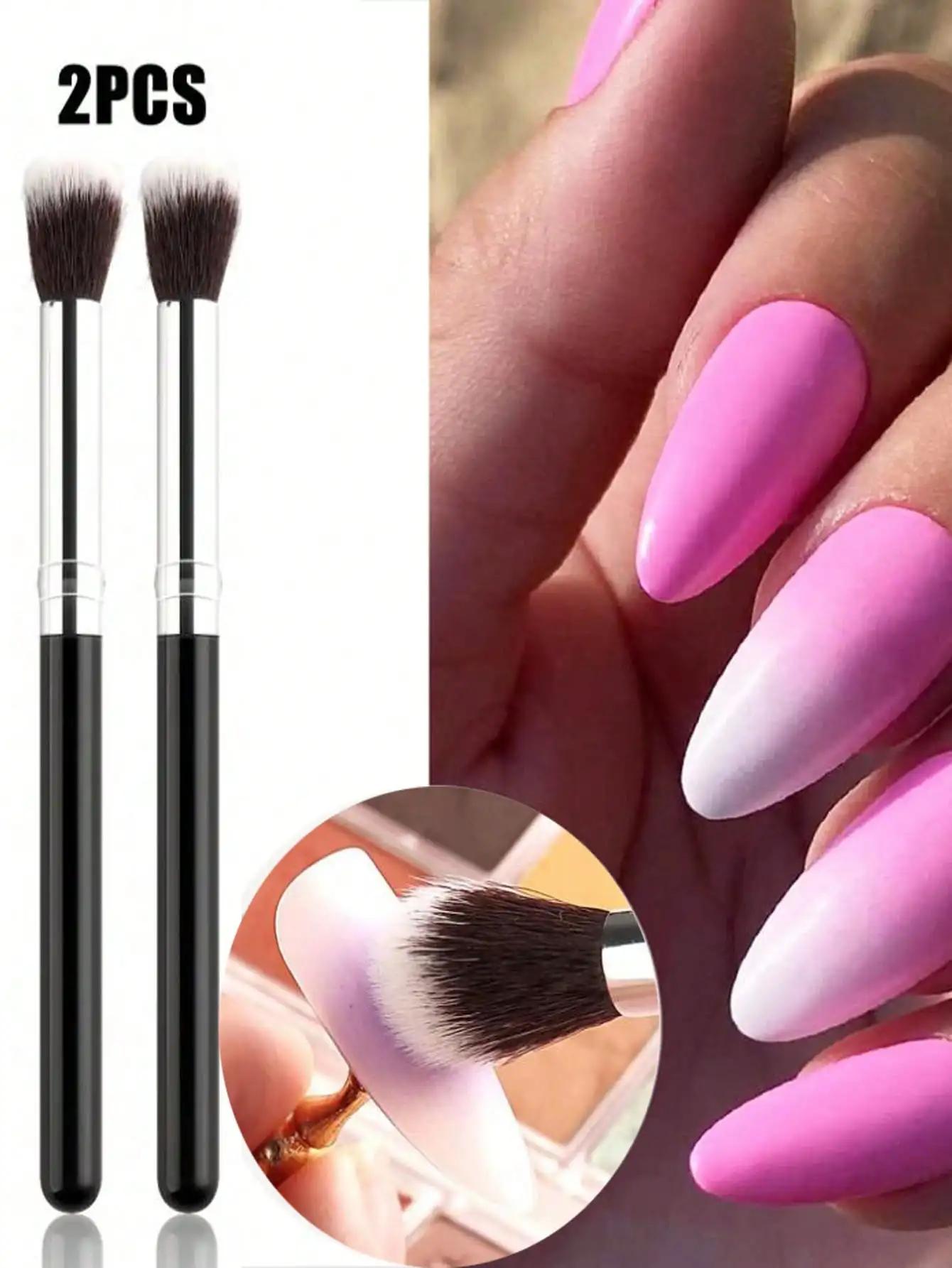 

2Pcs Ombre Nail Art Brush Set Eye Shadow Foundation Blush Makeup Brushes Round Handle Artificial Fiber Cosmetic Manicure Tools