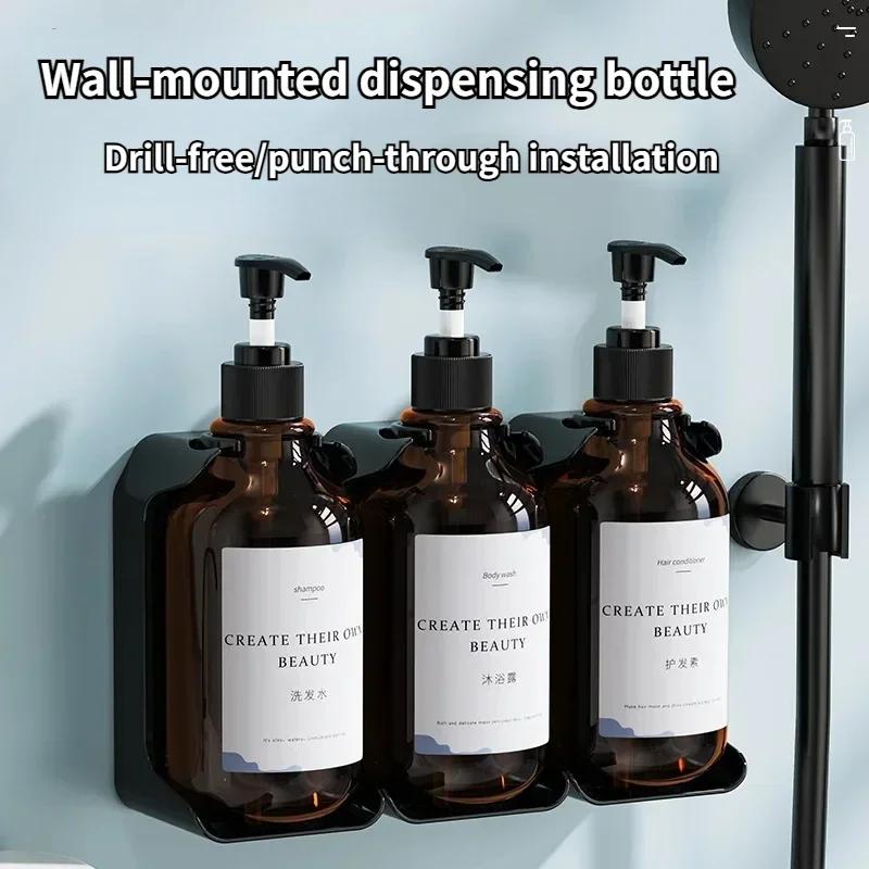 Set Dispensador de Jabón de Pared para Hotel Recargable Sin Perforación Soporte para Botellas de Desinfectante de Manos, Champú, Acondicionador para Pared de Ducha