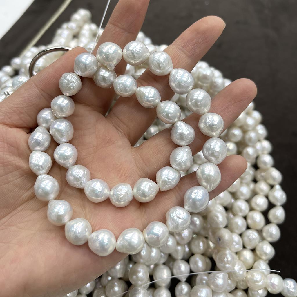 10-11mm White Baroque Freshwater Pearl Strand 36cm Natural Loose Beads for DIY Craft