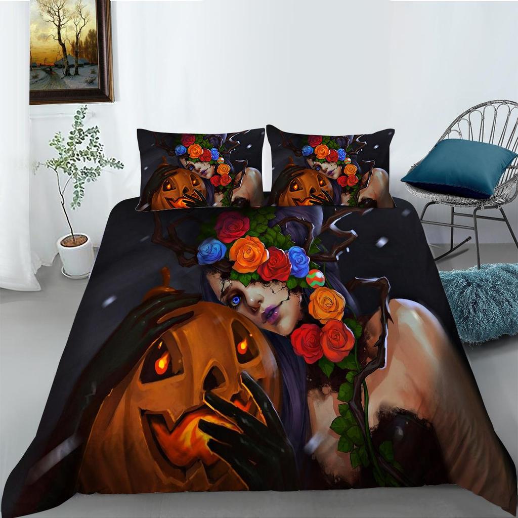 Set de husă de pilota cu imprimare 3D de Halloween cu fată de pernă Textile de casă Set de lenjerie de pat pentru copii Seturi de pat de o singură dimensiune