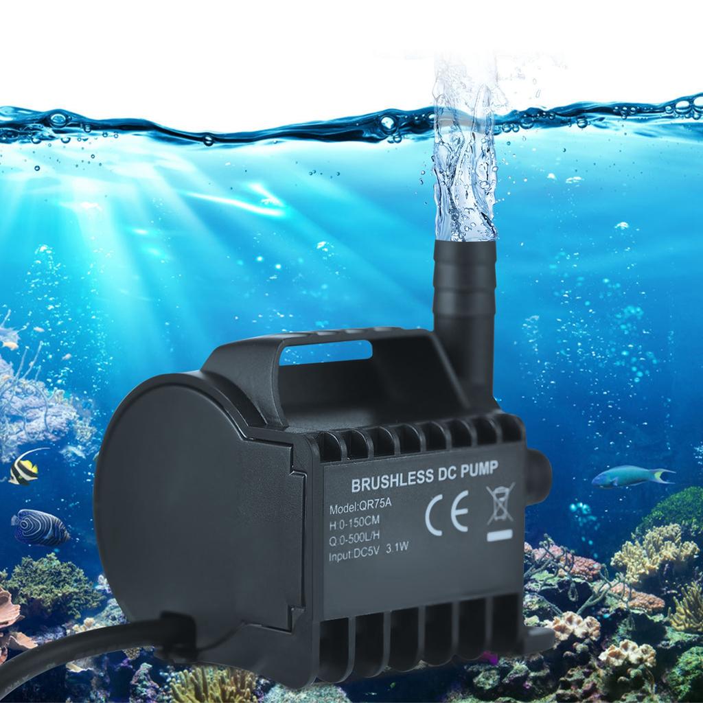 Submersible Water Pump Electric 500L H Small Fountain Pump with Max 4.9ft Lift, 6.5ft USB Cable and Suction Cup Base,