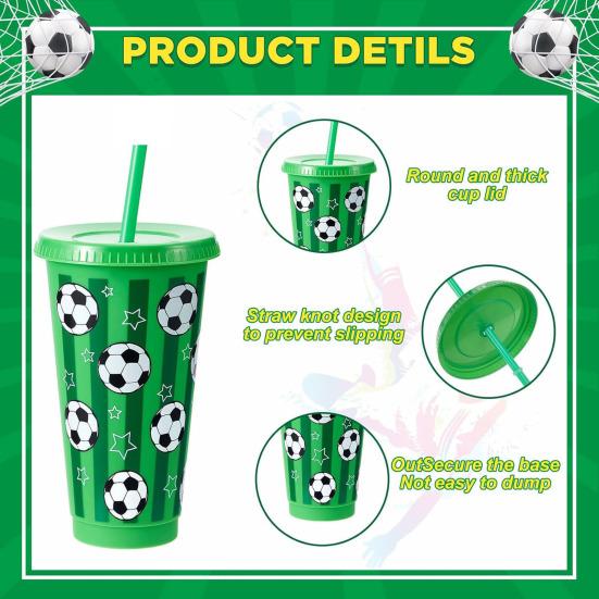 1/6/12Pcs 710ML Plastic Football Cup 24oz Football Themed Tumbler Reusable Drinking Bottle Game Day Sports Football Party Essentials Fan Gift