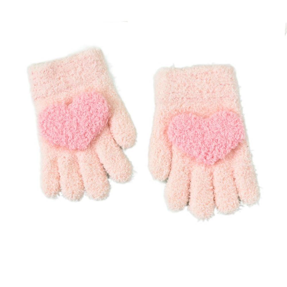 

2Pairs Heart Shaped Children s Warm Gloves Cute Solid Plush Gloves Outdoor Sports розовый
