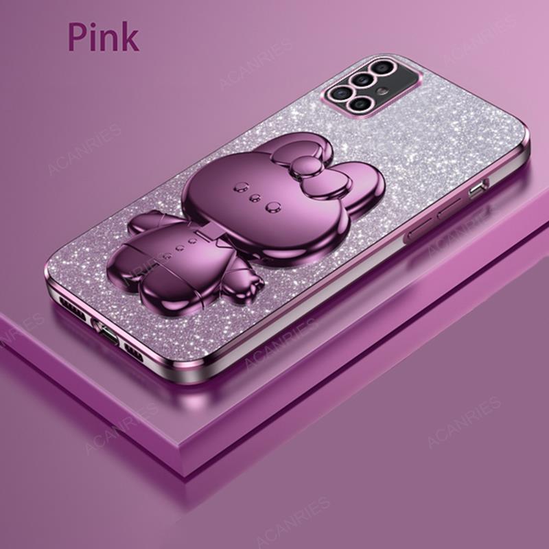 Cute 3D Rabbit Makeup Mirror Stand Plating Case For Samsung Galaxy A71 A51 4g A03s A31 A21s Protect Back Cover A 71 51 31 21s 03