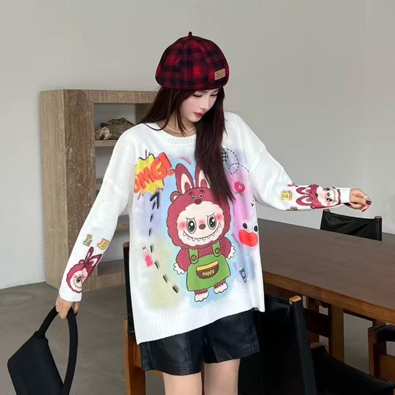 European Heavy Rhinestone Cartoon Sweater: Cute, Versatile Long Sleeve Knit for Spring & Autumn Women