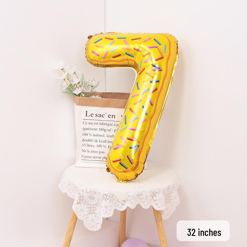 Cartoon Donut Number Balloon for 1st Birthday Party Decorations and Photo Props