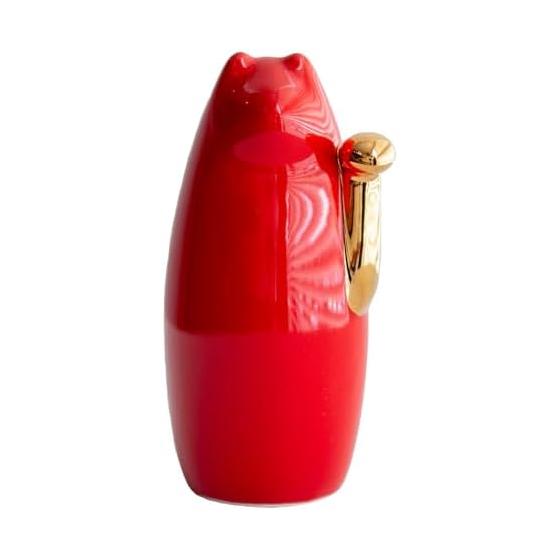 Lucky Cat Seto Ware Good Luck Lucky Ornament Object Simple Interior (Kanete Red, Small)