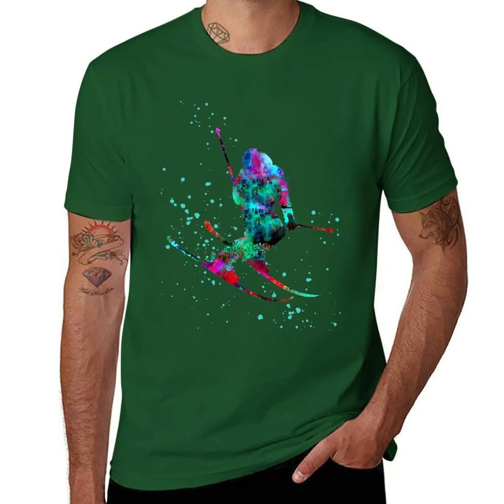 Ski, skiing, skier, watercolor ski, winter sports, watercolor skier T-Shirt vintage clothes plus sizes men clothes