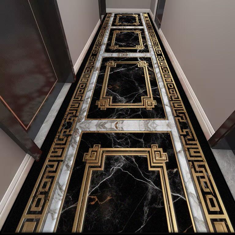 Golden Long Corridor Carpet Luxury European Decoration Hallway Rug Non-slip Easy Cleaning Floor Mat Stairway Runners Carpets