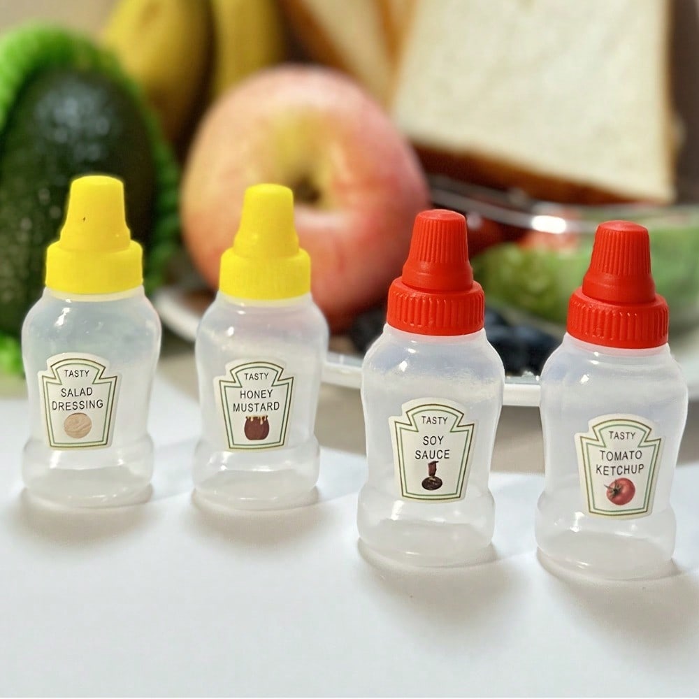 4pcs Set of Portable Tomato/Honey/Soy Sauce/Salad Squeeze Bottles/Lunch Sauce Bottles for Barbecue, the Best Partner for Lunch Boxes