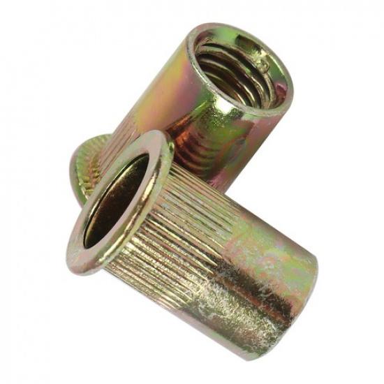 50 Pack Metric Flat Head Rivet Nut Zinc Plated Steel Ert Nutsert M10