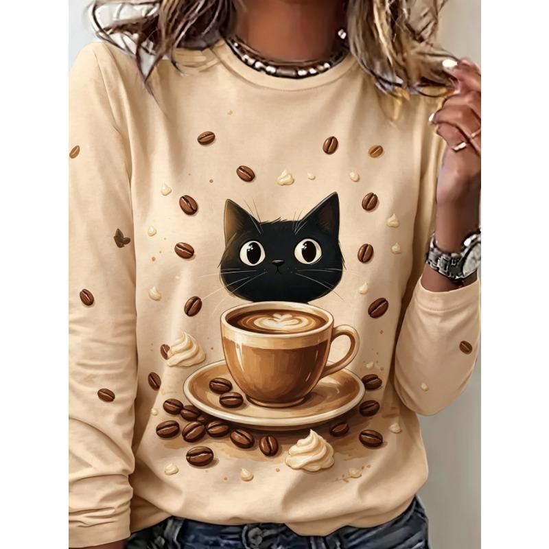 T-shirt Casual alla Moda da Donna con Stampa 3D Girocollo a Manica Lunga