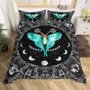 Gothic Moth Duvet Cover, Butterfly Bedding Set Full Queen Flower Weed Botanical Comforter Cover Psychedelic Galaxy Quilt Cover