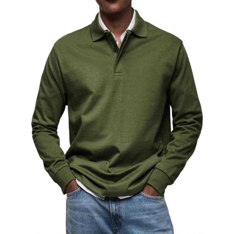

Men s Solid Olive Green Long Sleeve Polo Shirt S зелёный