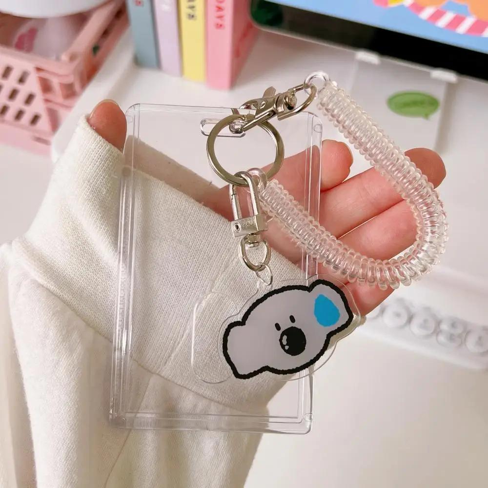 Transparent Credit ID Bank Card Holder Acrylic Photocard Photo Case Organizer Cartoon Key Chain Pendant Passport Pocket Sleeve