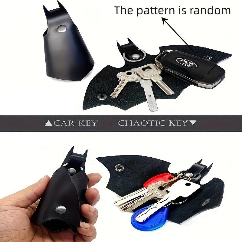 Men's Cartoon Bat Keychain Creative Car Key Bag Black Anti-lost Car Key Protection Sleeve Universal Keychain Pendant