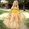 Yellow Rose Princess Mesh Tutu Dress, Kids Stage Gown with Matching Crown Accessory Set