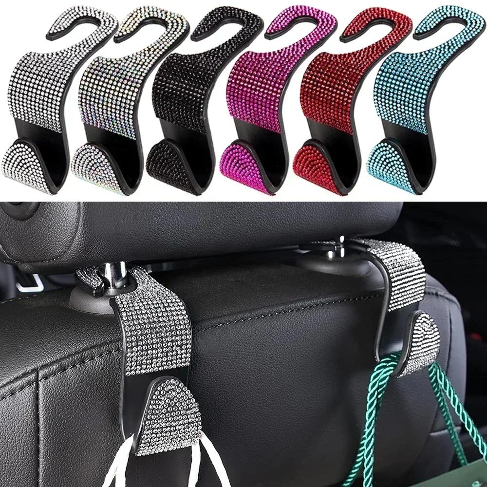 2Pcs Car Seat Back Hook Bling Diamond Hanger Backseat Auto Back Universal Headrest  Storage Holder Car Interior Accessories