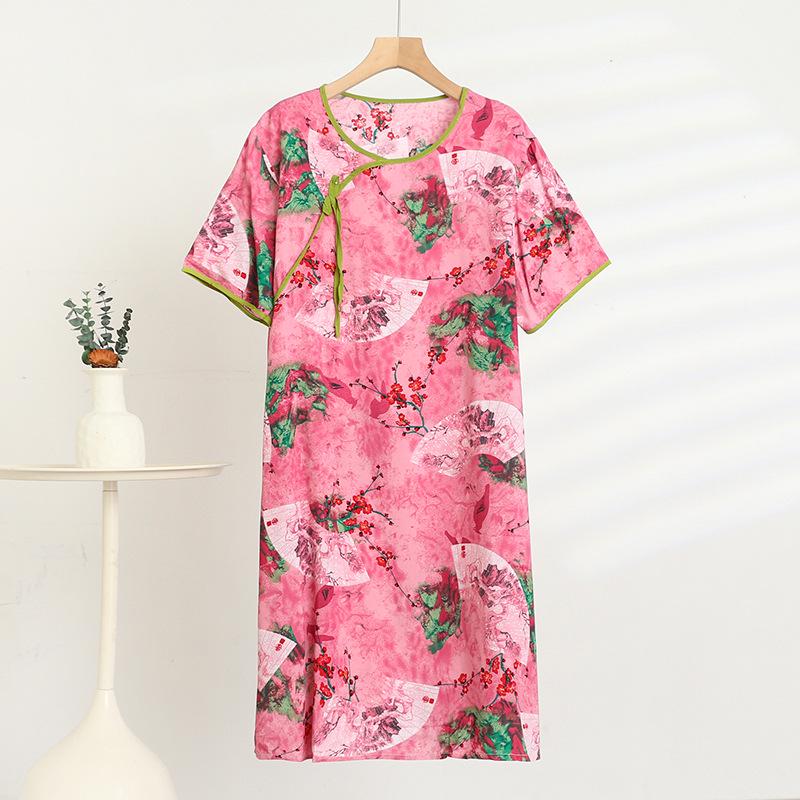 

Элегантное цветочное хлопково-шелковое женское платье в национальном стиле - Высококачественное, свободного кроя, повседневная домашняя одежда One Size – Suitable for 90-165 kg