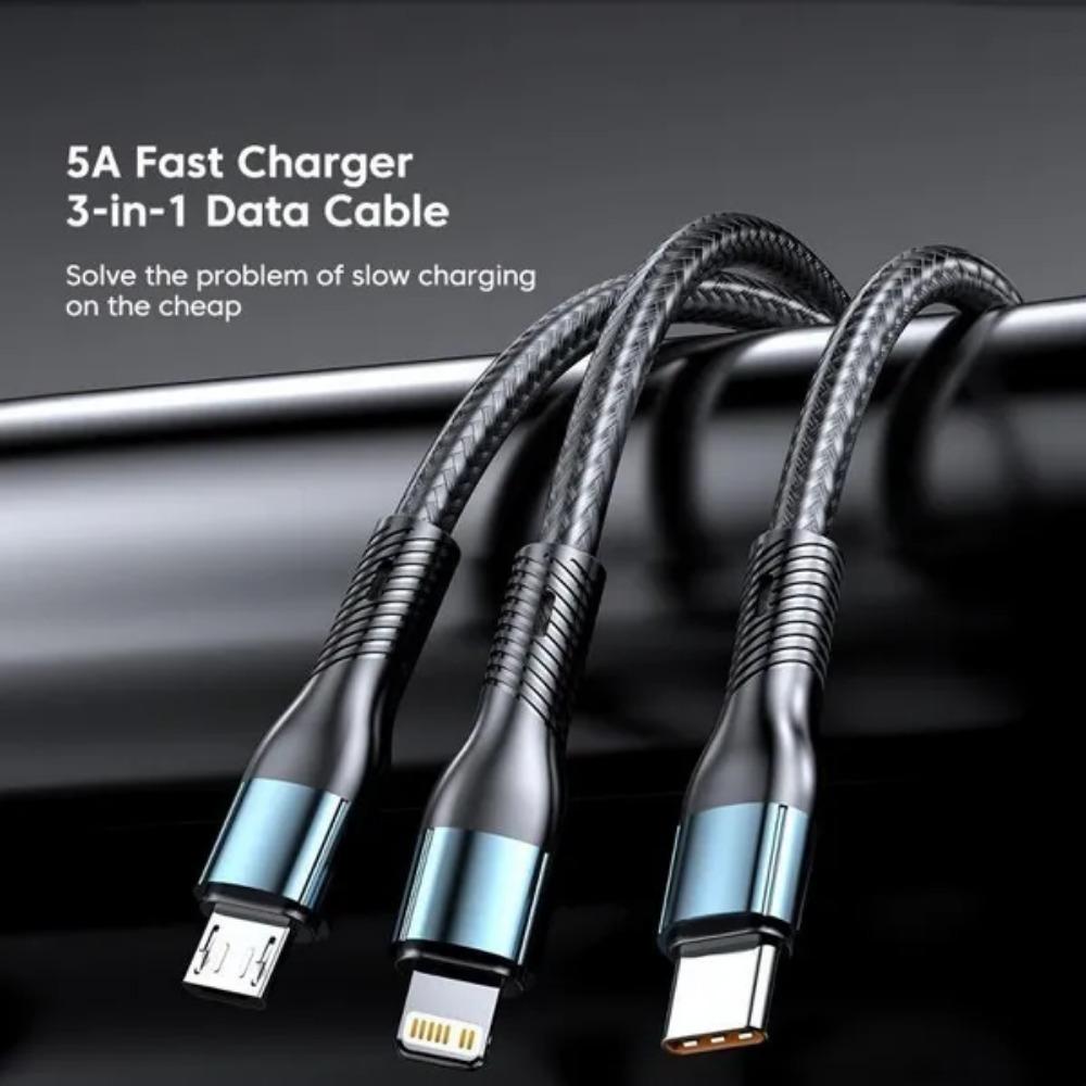 1PC Elough 120W USB C 3 In 1 Charging Cord Micro USB Type-c Multiple Mobile Phone Fast Charge Cable For iPhone 14 11 Huawei Data Cable