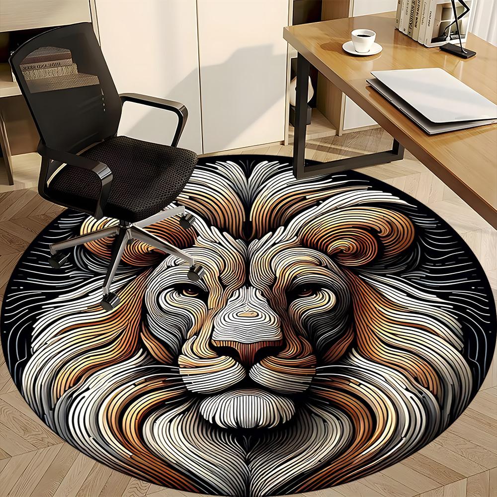 1PC Lion Face Office Round Rug, Non Slip, Soft and Durable Office Rug for Interior Decoration, Perfect for Office